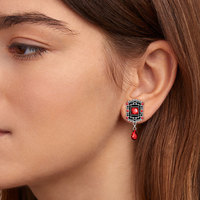 Lingchee Jauges d'oreille en acier inoxydable Red Gem Dangle Plugs Tunnels Vis Back Rose Flower Expander