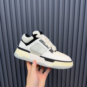 Mid Top Casual Sneakers Breathable Mesh Leather Platform Trainers Lace Up Streetwear Shoes for Daily <b>Walking</b> Commute Amiris - Product Image 4