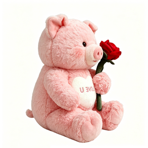 Cerdo de peluche rosa con rosa, cerdo de peluche con corazón 'Love U', juguete de peluche de cerdo de San Valentín, lindo cerdo rosa sosteniendo una rosa roja. - Product Image 2