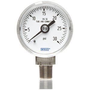 Manomètre industriel WiKA, cadran de 2-1/2 pouces, plage 0-2000 psi, analogique, rempli de liquide, pièces en alliage de cuivre contactées par le liquide - Product Image 1