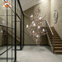 Lustre vintage en forme de branche de magnolia, luminaire suspendu artistique floral pour hall d'hôtel