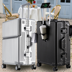 Durable Stylish USB Cup Holder Front Opening Cabin <strong>Suitcases</strong> Unisex Brake Wheel Classic Business Spinner Wheels TSA <strong>Lock</strong> - Product Image 3