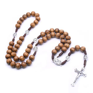 Collana di corda intrecciata croce ortodossa di gioielli religiosi uomini e donne in legno marrone cattolico - Product Image 3