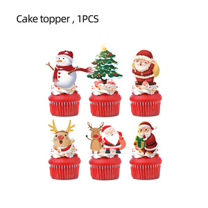 Christmas Cake <b>Topper</b> Santa Claus Snowman Reindeer <b>Tree</b> Decorations Cartoon Style 1Pcs Party Tableware - Product Image 1