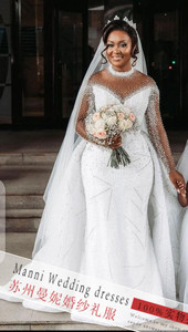 Nuevo Vestido de Novia 2025 para Comercio Exterior, Vestido de Novia Africana con Cola de Pez Desmontable y Manga Larga, Personalizable - Product Image 2