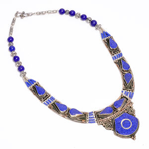 Collar con Colgante de Plata de Rajasthan, Estilo Clásico Antiguo, con Turquesa, Coral y Lapislázuli, Plata de Ley 925, para Compromiso - Product Image 2