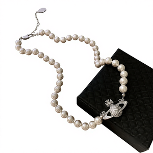 Pulsera Empress Dowager Saturno con Perlas y Diamantes, Diseño Vintage, Chapado en Plata S925, Joyería de Lujo Ligero, Nueva Llegada - Product Image 1