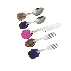 Party Resin & Wood Handle Stainless Steel Silver Plated 5-Piece Flatware Cutlery Set - Product Image 4