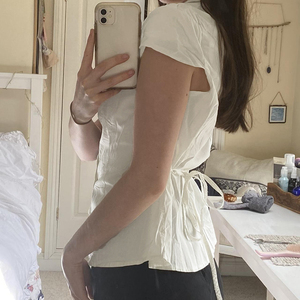 2025 Women's Fashion New Women's Top Wrinkled <b>Button</b> Pocketless <b>Short</b> <b>Sleeve</b> Women's <b>Shirt</b> - Product Image 2