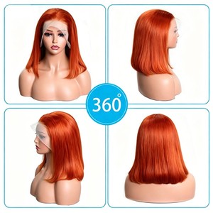 Peluca Bob Naranja de Cabello Humano con Encaje Frontal 13x4 para Mujer, Liso Sedoso, Color Jengibre - Product Image 5