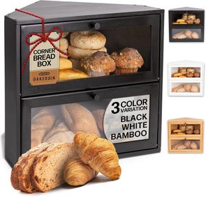 Panera de Esquina para Encimera de Cocina, Panera de Madera de Bambú Vintage, Almacenamiento para Pan Casero, Pan de Levadura, Panera - Product Image 1