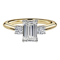Bague de fiançailles en or jaune massif 10K 14K 18K avec diamant de laboratoire taille émeraude trapézoïdale et pierres latérales, certifiée IGI CVD/HPHT
