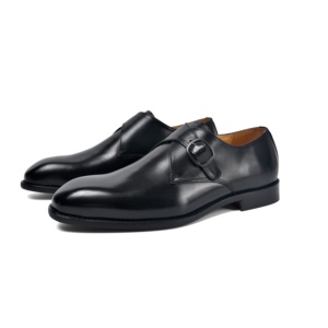 Zapatos de Vestir Negros para Hombre con Correa de Monje, Acolchados y Suaves, de Cuero de Becerro de Grano Completo, con Construcción Goodyear y Hebilla Formal - Product Image 1
