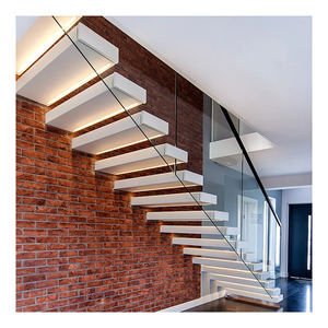 Escalera flotante en forma de I para renovaciones del hogar Escalera de madera Apartamento moderno personalizado Escaleras rectas con barandilla de vidrio - Product Image 5