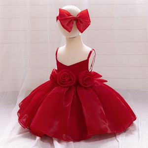 <span class=keywords><strong>Robe</strong></span> d'été, de printemps, d'automne et d'hiver en satin rouge pas cher sans manches pour bébés filles, vêtements pour bébés de 0 à 12 <span class=keywords><strong>mois</strong></span> - Product Image 3