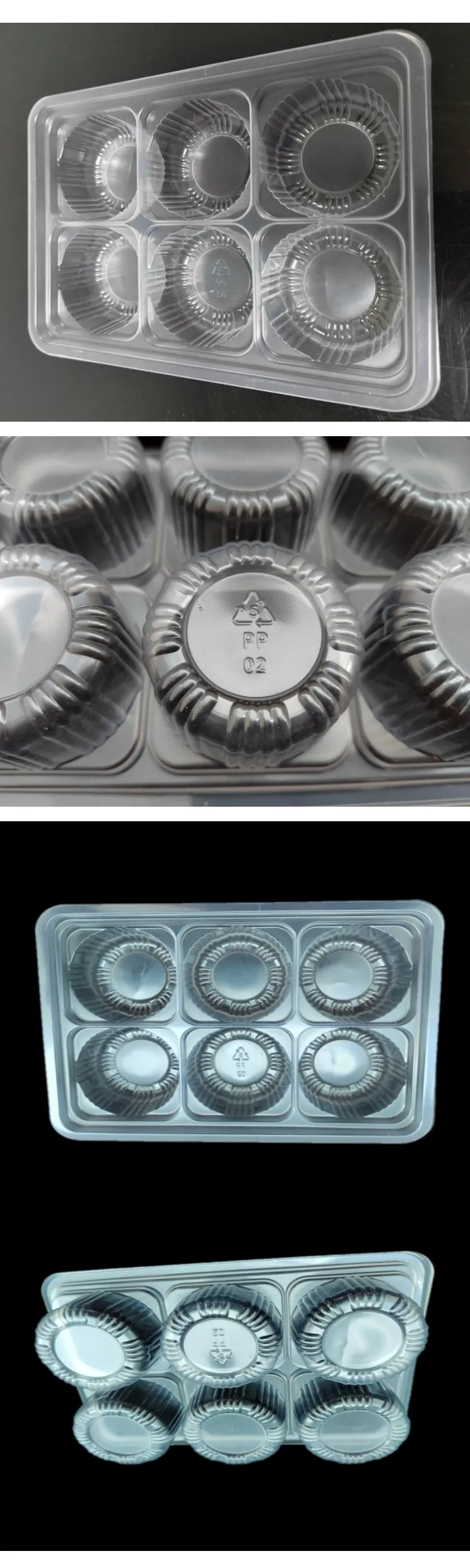 6 cavity blister transparent PP plastic food divider tray packaging box vacuum forming insert disposable frozen dumpling trays