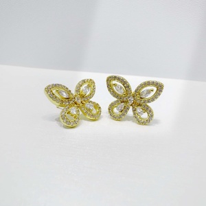 custom plata 925 silver zirconia Butterfly Stud Earring Luxury party hypoallergenic 18k gold plated Marquise Cut stone earrings - Product Image 1