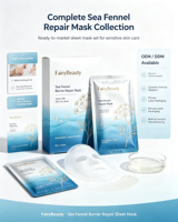 Masque en tissu à formule douce de marque privée au fenouil marin pour réparer la barrière cutanée, apaiser les peaux irritées et rouges, et restaurer les peaux stressées