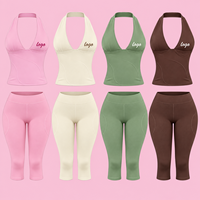 Ensemble deux pièces capri pour femme, haut court personnalisé à col halter en V, leggings taille haute, tenue d'été Y2K, vêtements de détente, de sport, de fitness et de yoga