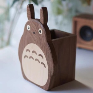 Porte-stylo Totoro en bois, boîte de rangement carrée en bois massif pour bureau, organisateur de bureau mignon de dessin animé pour étudiants - Product Image 2