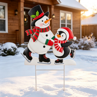 Décoration de jardin extérieure en métal personnalisée, style ferme, avec bonhomme de neige, pingouin, patineur et chapeau rouge