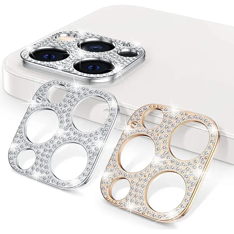 Pelindung Layar Lensa Kamera Mewah untuk iPhone 14 Pro/Pro Max Film Pelindung Layar Kamera Berkilau Berlian Bling Logam