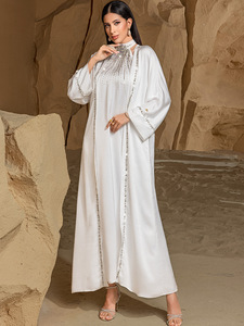 White Two-Piece <b>Kaftan</b> Gown, Hand Sewn Rhinestone Formal Dress Abaya - Product Image 6
