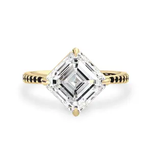 Nieuw Ontworpen 18K Vergulde Asscher Gesneden Witte Kubische Zirkoon Verloving 925 Sterling Zilveren Bruiloft Dames Ring