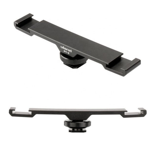 Ulanzi PT-2 Dual Cold Shoe Bracket 1/4\" Thread Extension Bar Double Hot Shoe Mount for DSLR Camera Phone LED Light Made Metal