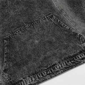 Felpa con cappuccio da uomo in denim lavato effetto neve, con mezza zip, tasca a marsupio, nera, stile streetwear, oversize, OEM ODM - Product Image 4