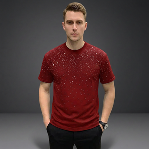 เสื้อยืดแขนสั้นสีขาวสำหรับผู้ชาย พิมพ์ลายตัวอักษรกลิตเตอร์ คอกลม ทรงโอเวอร์ไซส์ สวมใส่สบาย ผ้าเจอร์ซีย์เนื้อไหม ระบายอากาศดี สไตล์สตรีทแฟชั่น - Product Image 3