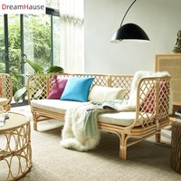 Ensemble de canapés en rotin naturel nordique Dreamhause, chaises de jardin, designers, salon, hôtel, balcon intérieur, patio, canapé simple utilisé