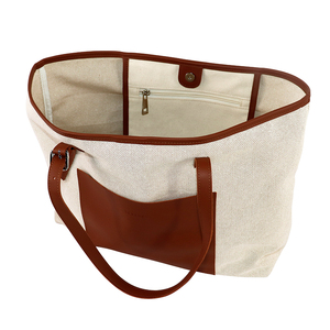 Sacs fourre-tout en toile de coton écologiques de 14 oz, portables, élégants, pour les trajets quotidiens, la plage, avec fermeture ouverte, deux poignées en cuir, matériau PU - Product Image 5