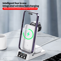 Station de charge sans fil 3 en 1 magnétique pliable pour téléphone portable, montre connectée et écouteurs avec lumière nocturne QC3.0 15W