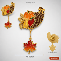 Broche Feuille d'érable Cornucopia en émail souple 2D imprimée UV, Pendentif Récolte avec chaîne dorée, Bijoux de Thanksgiving, Broches personnalisées en gros