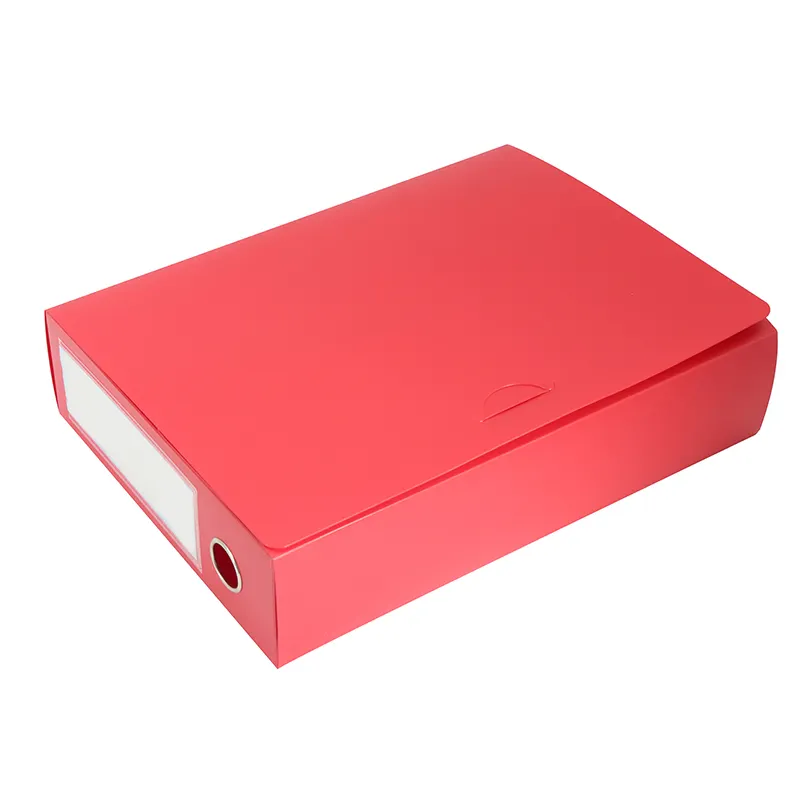 Boîte de rangement en plastique PP rouge/noir/vert/bleu avec pochette pour cartes et anneau métallique sur la colonne vertébrale
