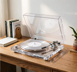 Tourne-disque vinyle en acrylique transparent avec lecteur audio Bluetooth, transmission par courroie, son stéréo Hi-Fi pour studio à domicile, DJing, cadeau unique - Product Image 2