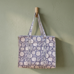 Handmade India Customizable 100% Cotton Quilted Tote <b>Bag</b> Eco-Friendly Zipper Closure Spring Summer Block Printed <b>Long</b> Daily Use - Product Image 3