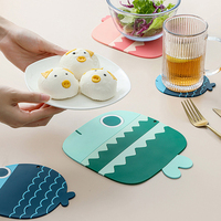 Sous-verre en silicone en forme de poisson de dessin animé, tapis isolant thermique en silicone, dessous de plat résistant à la chaleur pour verre à vin, thé, café, bière