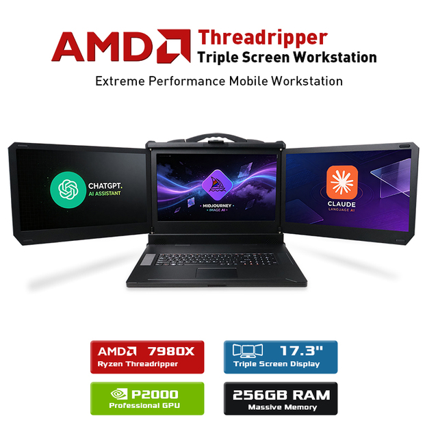 AMD Threadripper 7980X 64-Core/128-Thread Triple Screen Mobile Workstation 256GB RAM Professional GPU AI Computing 3D Rendering