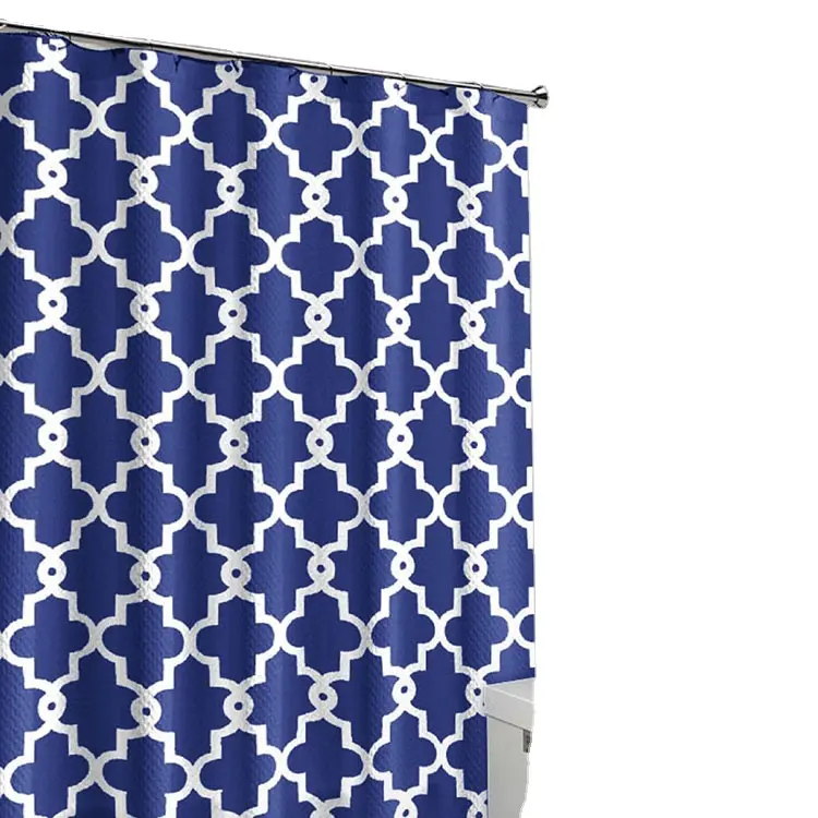 High Quality Classic Blue Pattern Heavy Weighted Hem Thick Polyester Shower Bath Curtain for Home Decor Bathroom and Bathtub