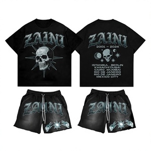 Ensemble T-shirt et short en tissu éponge 100 % polyester 280 GSM pour homme ZAINI, style décontracté d'été, avec logo brodé à la main en relief - Product Image 1