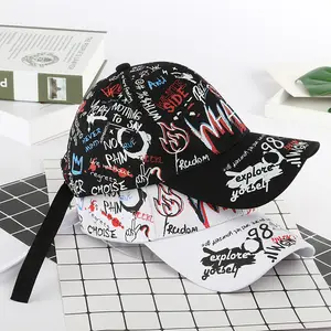 Topi bisbol katun hip hop pria, topi hiphop grafiti musim panas dan gugur untuk luar ruangan