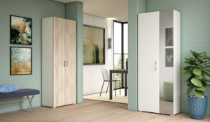 Garde-robe en bois de Style nouveau avec porte coulissante et étagères pour chambre à coucher - Product Image 2