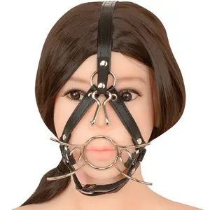 BDSM Black Bondage Restraint Spider Shape Metal Ring Mouth Gags BDSM Harness Fetish Open Mouth Gag For Adults Games