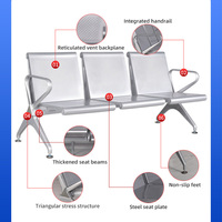 Chaises d'attente 3 places en métal argenté brillant HFYM, design industriel, pour aéroport, banque, réception, mobilier commercial public