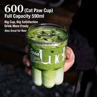 Bicchiere in PET trasparente usa e getta a forma di zampa di gatto, personalizzabile, per bevande fredde, bubble tea e latte, con coperchio anti-goccia