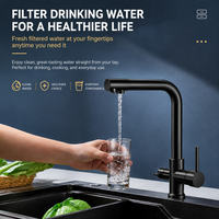 Keran Dapur Tembaga Modern Satu Pegangan, Terpasang di Dek, Finishing Hitam, Sistem Filtrasi Air Terintegrasi Keramik, Anti Cipratan