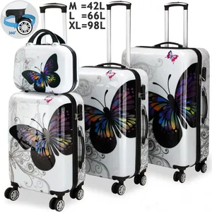 Custom Butterfly ABS Koffer Pc Film Luggage Suitcase Luggage Set 4 Pcs With Beauty Case