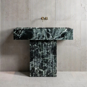 YUSHI Diseño moderno Verder Alpi Green Fregadero de baño de mármol estriado <span class=keywords><strong>Lavabo</strong></span> independiente cuadrado personalizable para baños de hotel - Product Image 1